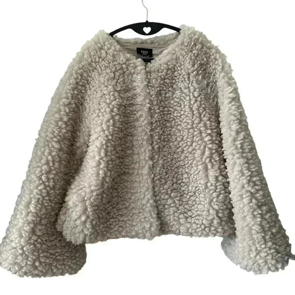 Vici Jackets & Blazers - Vici Women’s White Faux Fur Shag Teddy Bell Sleeve Fluffy Crop Jacket Large
